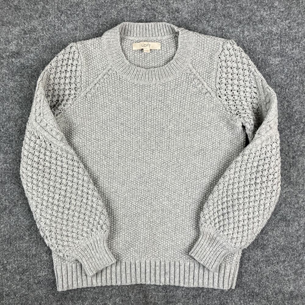 LOFT Sweater Womens M Gray‎ Knit Pullover Textured Long Sleeve Casual Crewneck